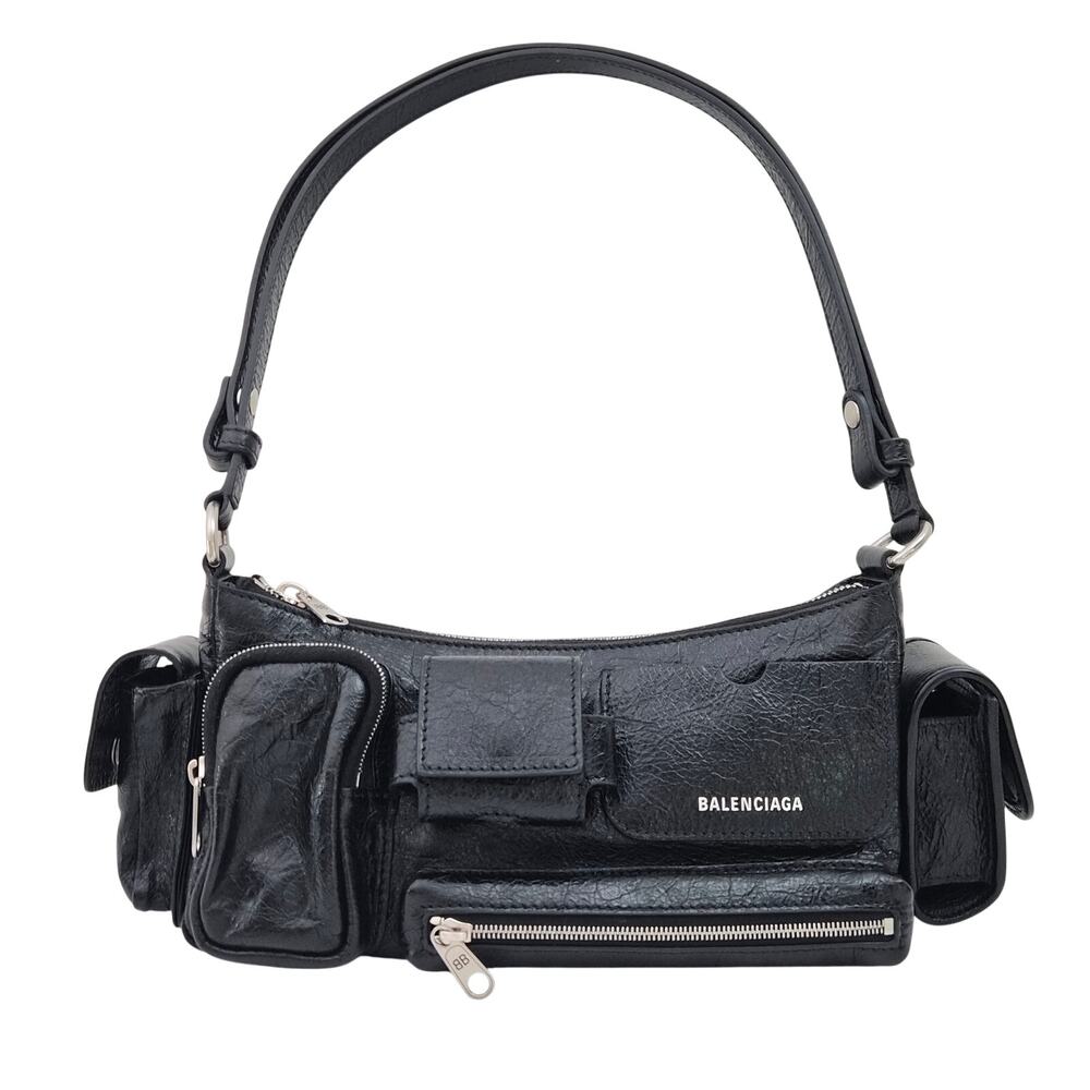 Balenciaga Agneau Arena Superbusy XS Sling Zip Shoulder Bag Black